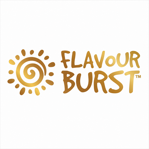 Flavour Burst golden logo with spiral sun icon