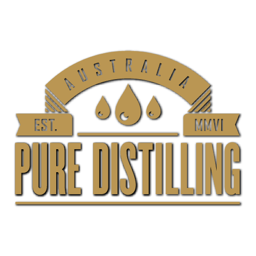 Australia Pure Distilling gold logo with droplets