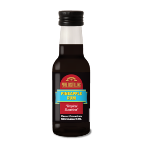 Pineapple rum bottle with tropical flavour label